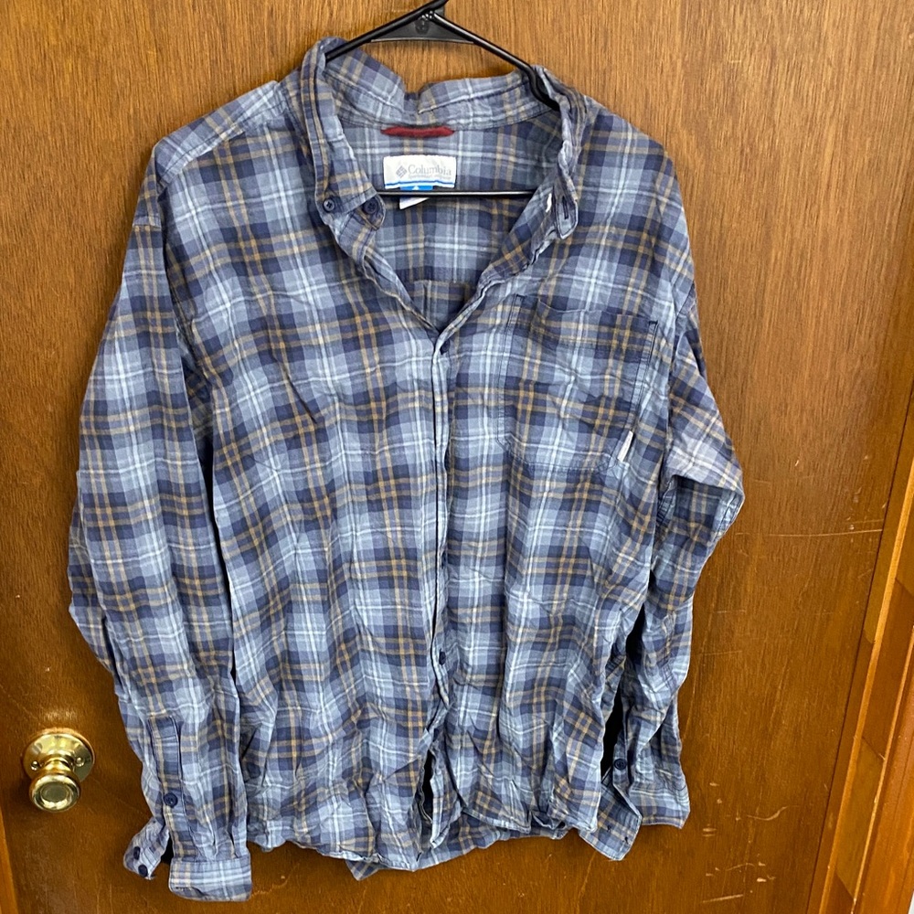 Columbia Men's Casual Blue and Brown Plaid Shirt